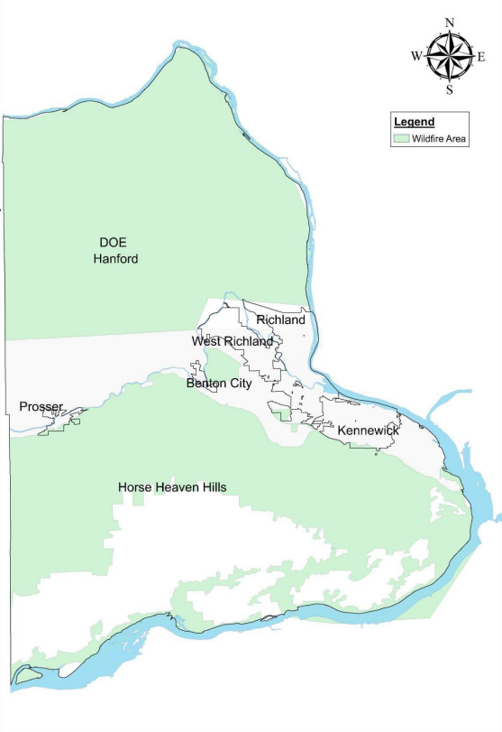 map of wildfire area within Benton PUD service territory